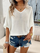 Women's Shirts V-Neck Batwing Sleeve Knit Top