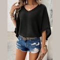 V-Neck Batwing Sleeve Knit Top - VacationGrabs