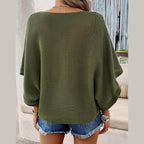 V-Neck Batwing Sleeve Knit Top - VacationGrabs