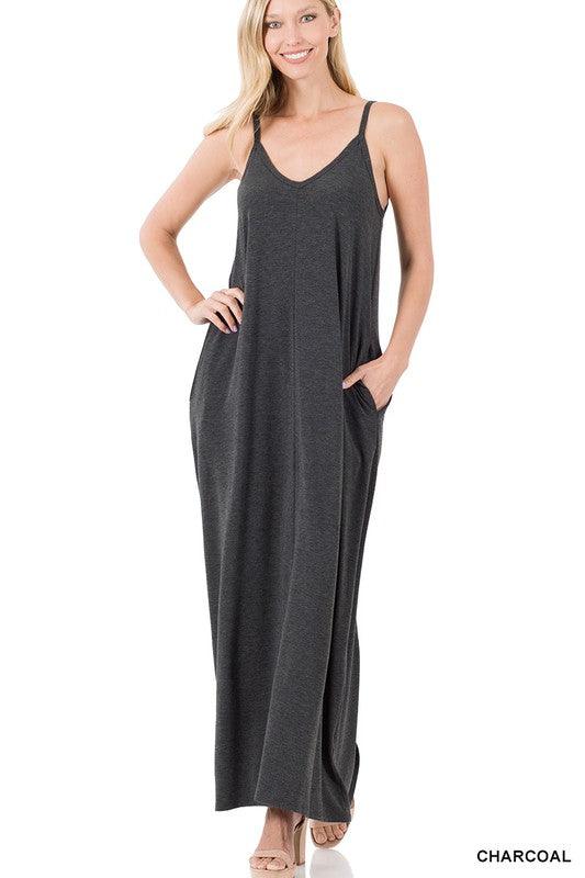 Women's Dresses V-Neck Cami Maxi Dress With Side Pockets