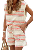 V-Neck Sleeveless Top and Drawstring Shorts Set - VacationGrabs
