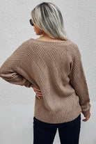 Women's taupe v-neck sweater, cozy knit, casual wear