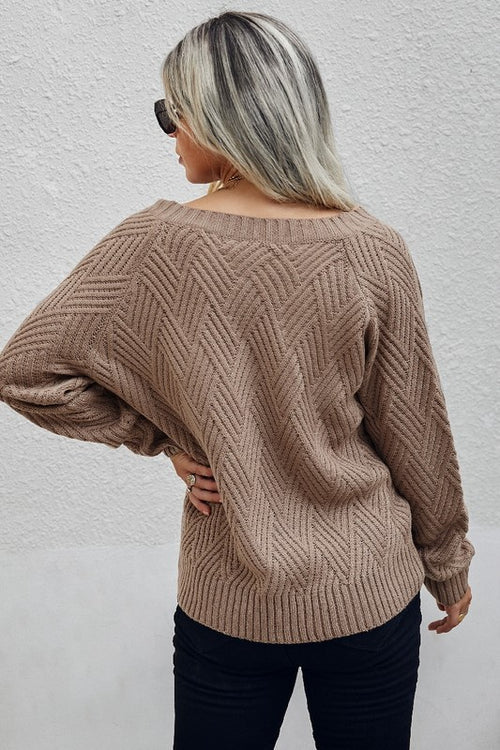 Women's taupe v-neck sweater, cozy knit, casual wear