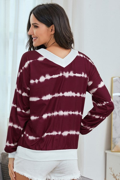 Women's burgundy v neck top, soft fabric, casual wardrobe essential