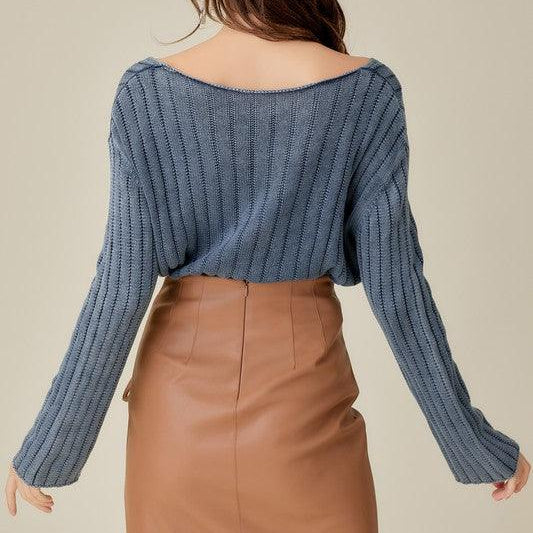 Women's Sweaters V-Neck Washed Crop Sweater