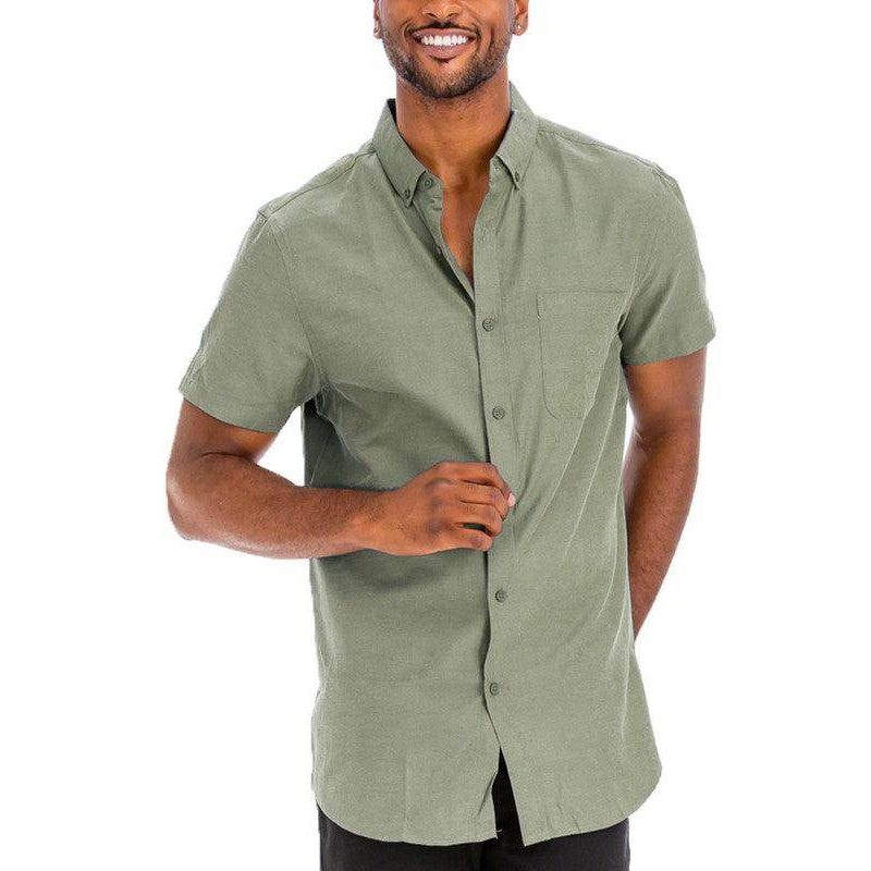 WEIV Men's Short Sleeve Shirt in Olive Green, perfect vacation attire for men