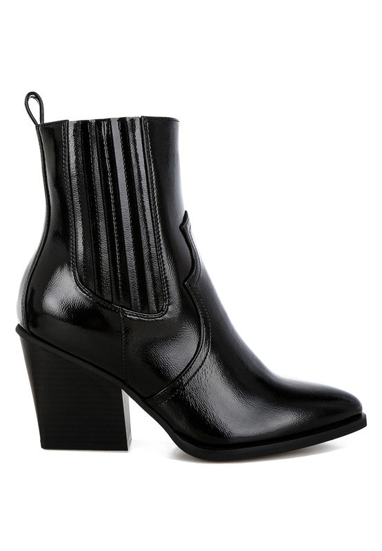 Rag Company sleek vacation boots in black with a stylish high heel and elastic side panels