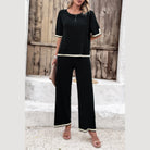 VacationGrabs women's black outfit with white trim vacation casual knitwear for women comfortable set