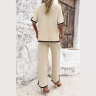 Vacation casual knitwear for women cream two-piece set with black trim loose fit outfit