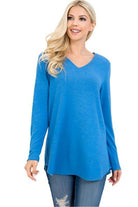 P & ROSE COLLECTION Women's Blue V-Neck Shirt, perfect vacation casual tops for stylish outings