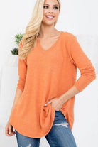 P & ROSE COLLECTION Women's Orange V-Neck Top, perfect as a vacation casual tops option