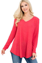 P & ROSE COLLECTION Women's V-Neck Shirt in Bright Pink for vacation casual tops