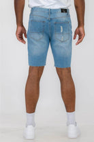 WEIV Men's vacation denim shorts with a faded finish and distressed details, perfect for casual outings