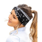 Black bandana-style headband from Aili's Corner, perfect vacation hair accessories for stylish looks