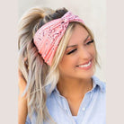 Aili's Corner pink bandana style vacation hair accessories for a stylish summer look
