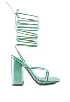 Mint Green Strappy Block Heels with Wrap-Around Laces, perfect vacation heels for women