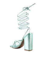Rag Company Mint Green Vacation Heels for Women with Stylish Spiral Straps and Chunky Block Heels