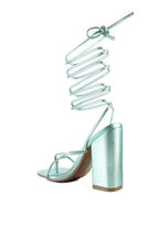 Rag Company Mint Green Vacation Heels for Women with Stylish Spiral Straps and Chunky Block Heels