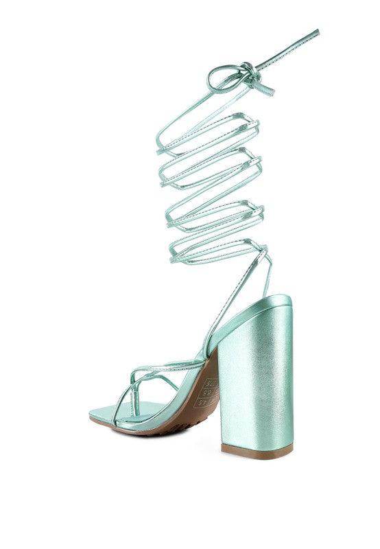Rag Company Mint Green Vacation Heels for Women with Stylish Spiral Straps and Chunky Block Heels
