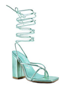 Rag Company vacation heels for women in mint green with stylish lace-up design and chunky heel