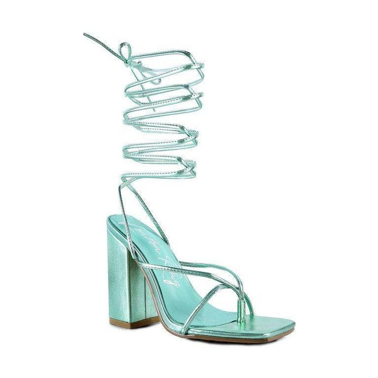 Rag Company vacation heels for women in mint green with stylish lace-up design and chunky heel