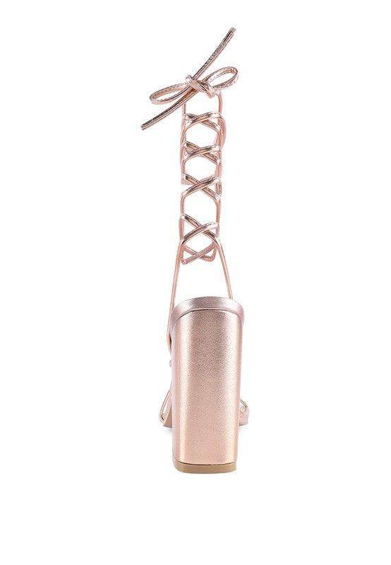 Rag Company rose gold vacation heels for women with stylish lace-up design and block heel