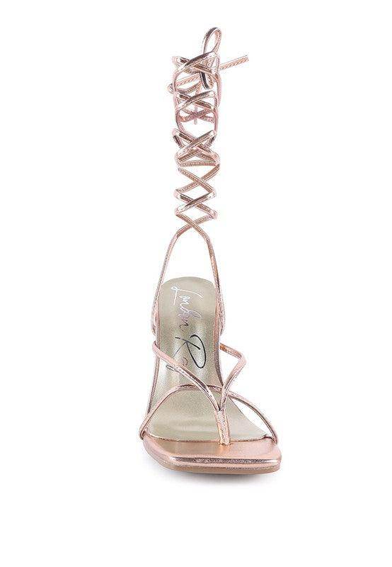 Elegant rose gold Rag Company vacation heels for women with stylish lace-up design