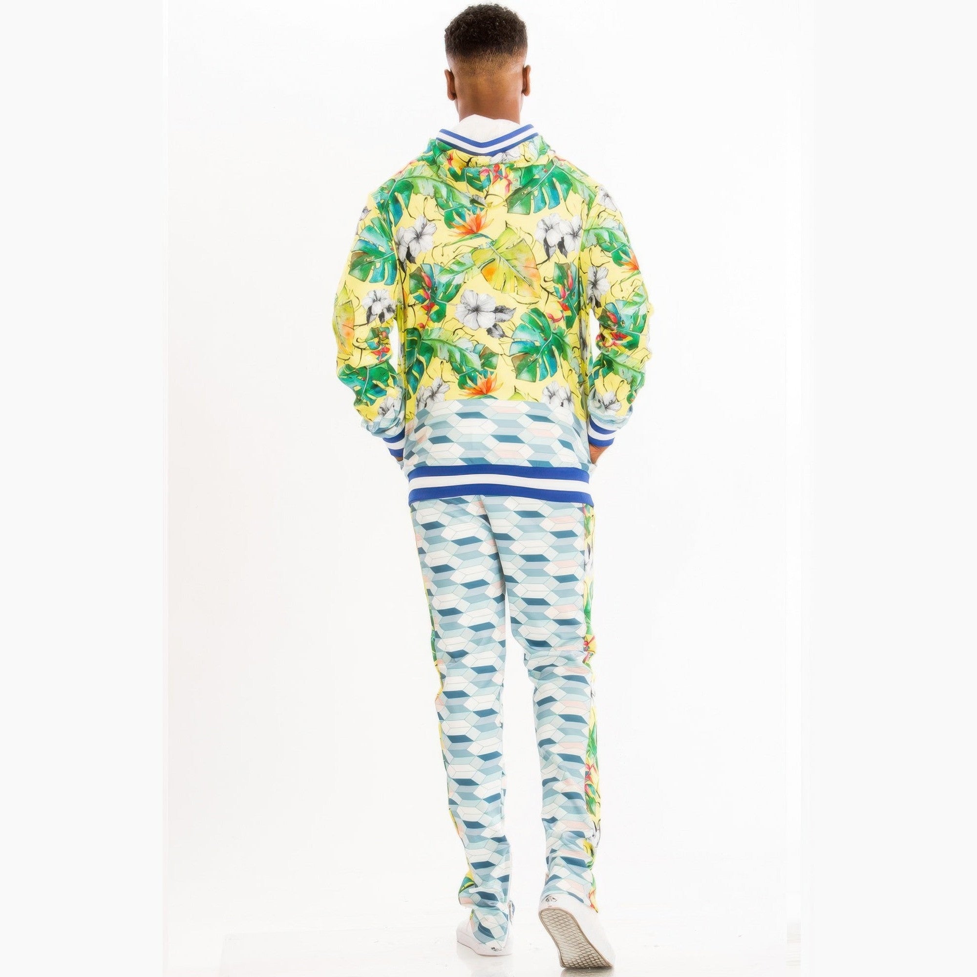 Men's Vacation Hoodie Sweatpants Set in Tropical Print with Colorful Floral Designs