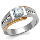 Men's vacation jewelry for men featuring a silver and gold ring with a large gemstone and accents