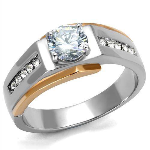 Men's vacation jewelry for men featuring a silver and gold ring with a large gemstone and accents
