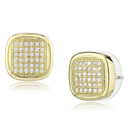 Elegant gold square stud earrings adorned with sparkling crystals, perfect vacation jewelry for women