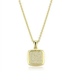 Vacation jewelry for women featuring a gold necklace with a square pendant adorned with sparkling stones