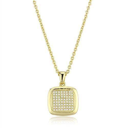 Vacation jewelry for women featuring a gold necklace with a square pendant adorned with sparkling stones