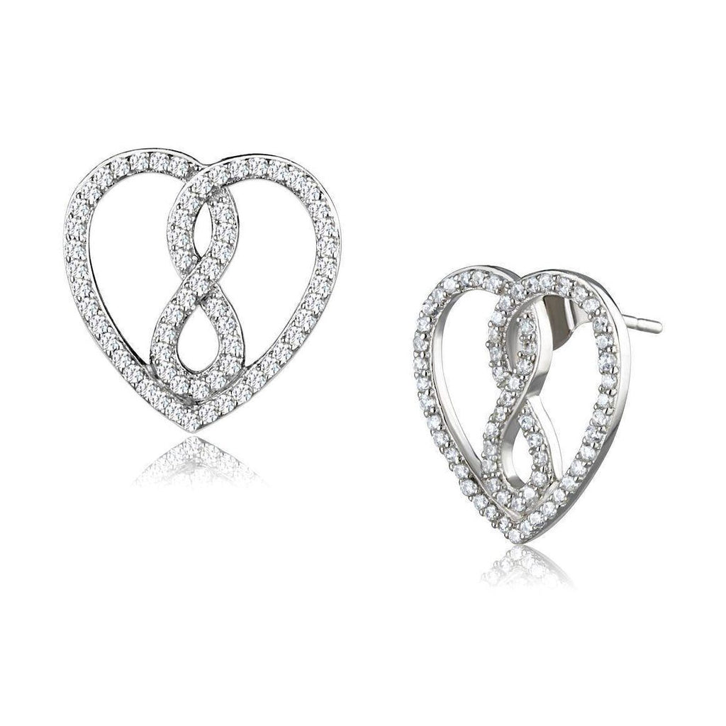 Silver Heart Infinity Earrings with Sparkling Stones, perfect vacation jewelry for women