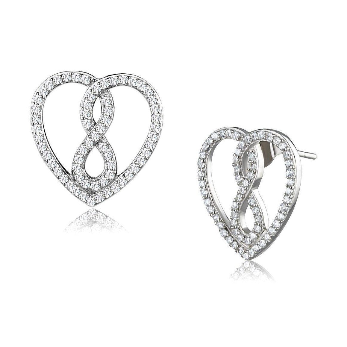 Silver Heart Infinity Earrings with Sparkling Stones, perfect vacation jewelry for women