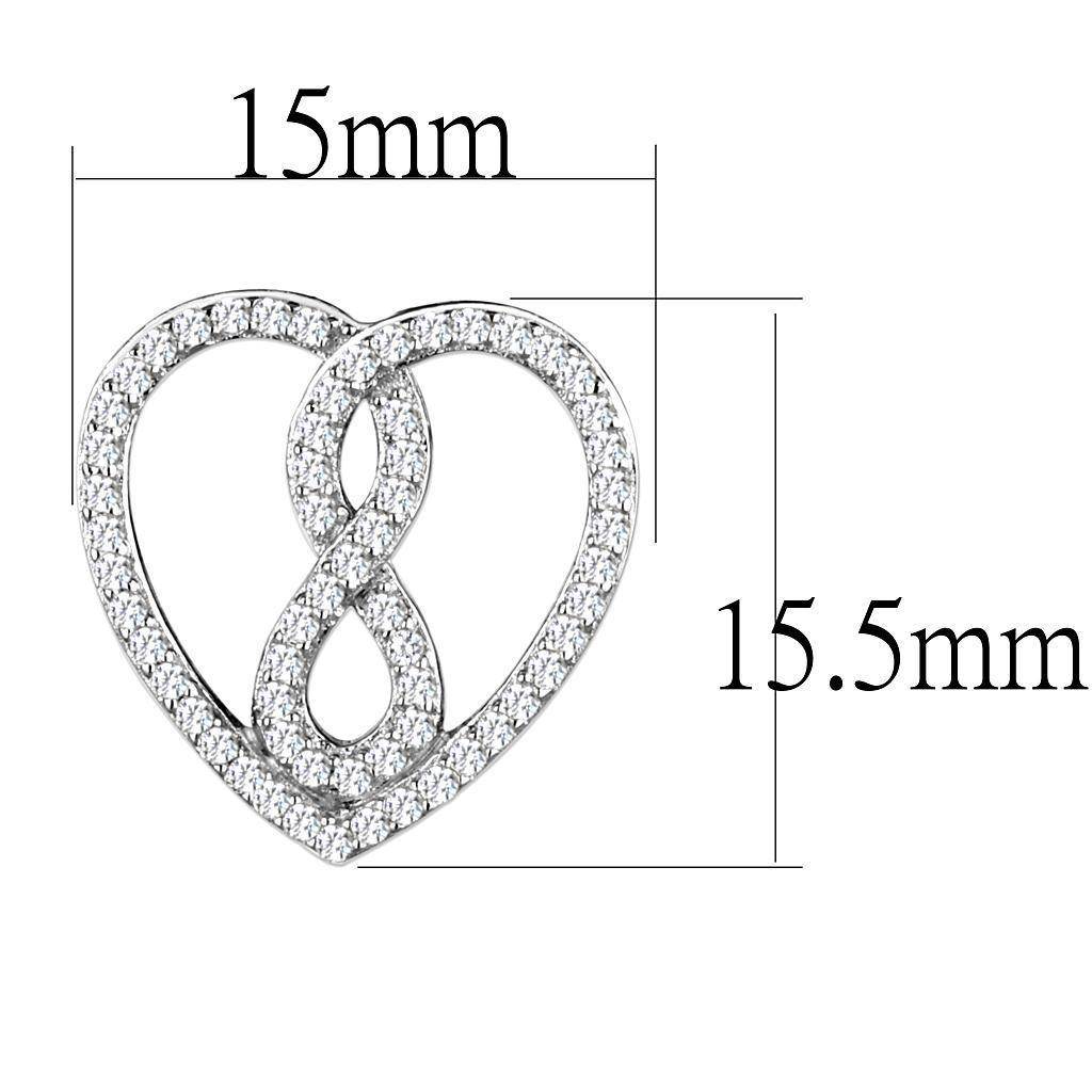 Stylish vacation jewelry for women featuring a sparkling infinity heart design with detailed dimensions