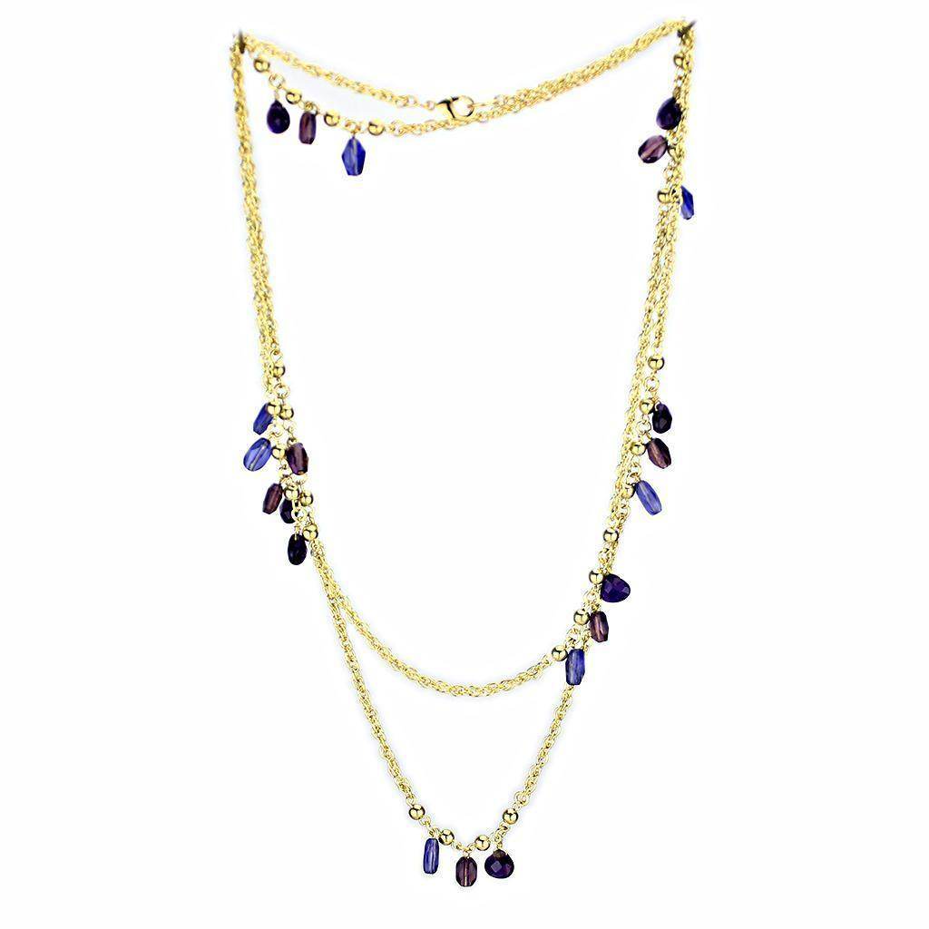 Elegant gold necklace with colorful gemstones, perfect vacation jewelry for women