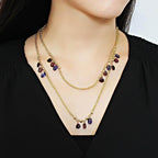 Stylish layered gold necklace with purple gemstones, perfect vacation jewelry for women