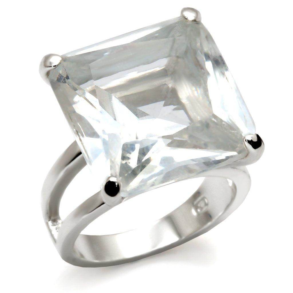 Elegant silver ring with a large square clear gemstone, perfect vacation jewelry for women
