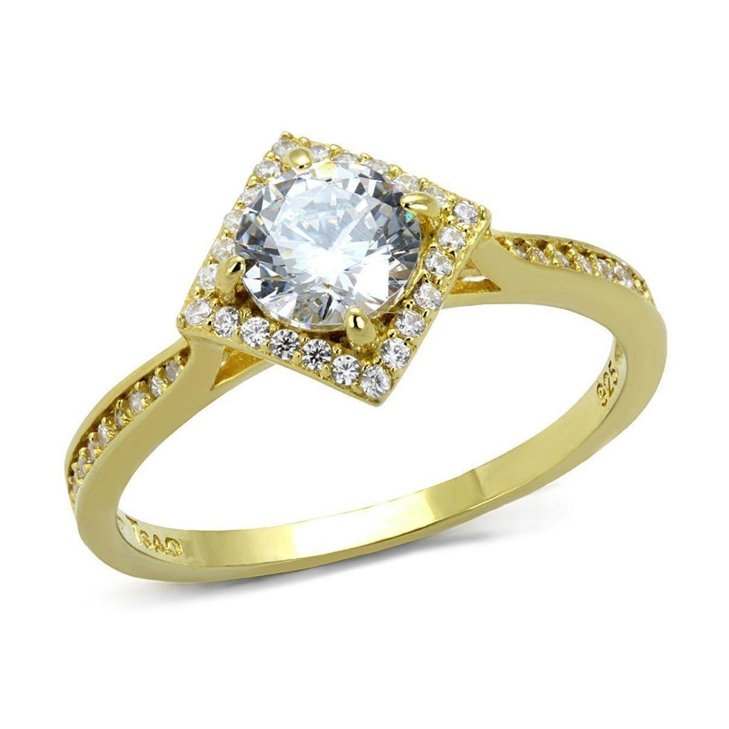 Stunning vacation jewelry gold ring with a square cubic zirconia surrounded by sparkling stones