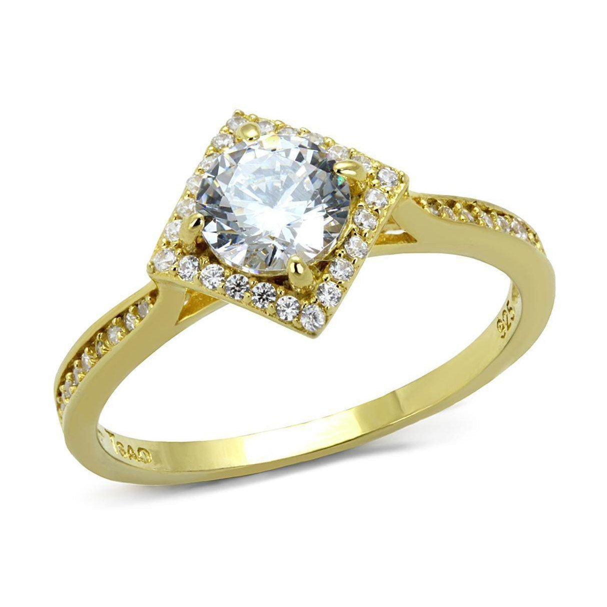 Stunning vacation jewelry gold ring with a square cubic zirconia surrounded by sparkling stones