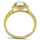 Stylish vacation jewelry gold ring with a sparkling center stone and delicate gold setting