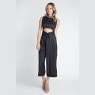 Ivory Felix vacation jumpsuit with slit featuring a stylish cropped top and wide-leg pants