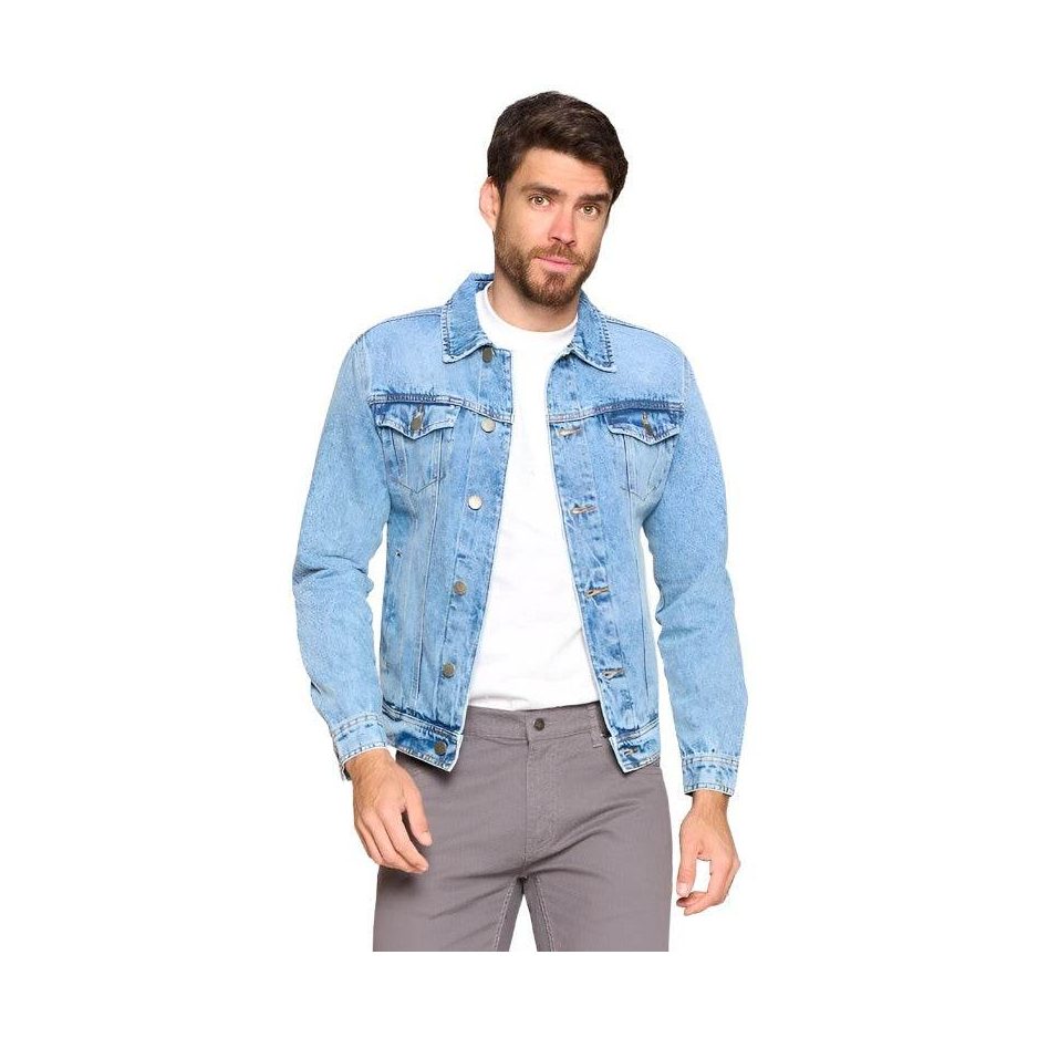 Men's vacation light blue jacket by Blue Age with classic denim style for casual outings
