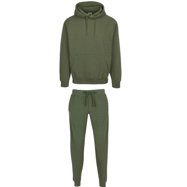 Generation XYZ men's outfit set in olive green featuring a hoodie and jogger pants vacation loungewear for men and women