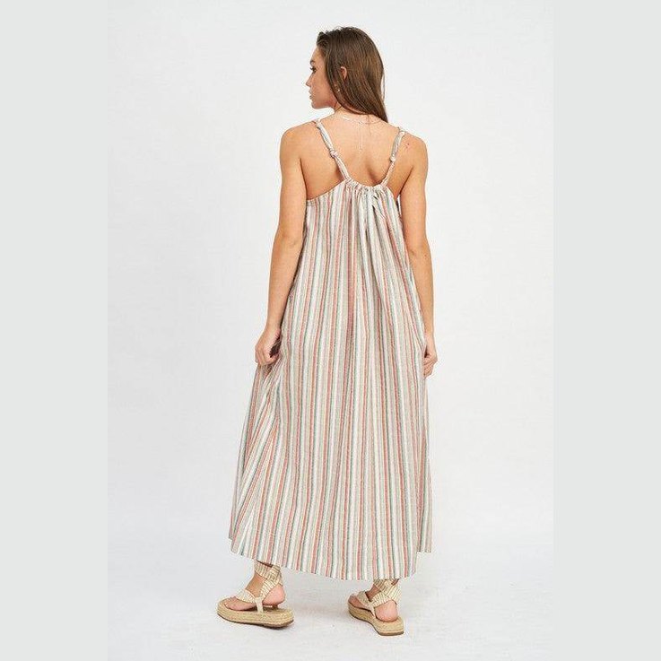 Emory Park Women's Vacation Maxi Dress with Stripes and Adjustable Tie Back for Comfort