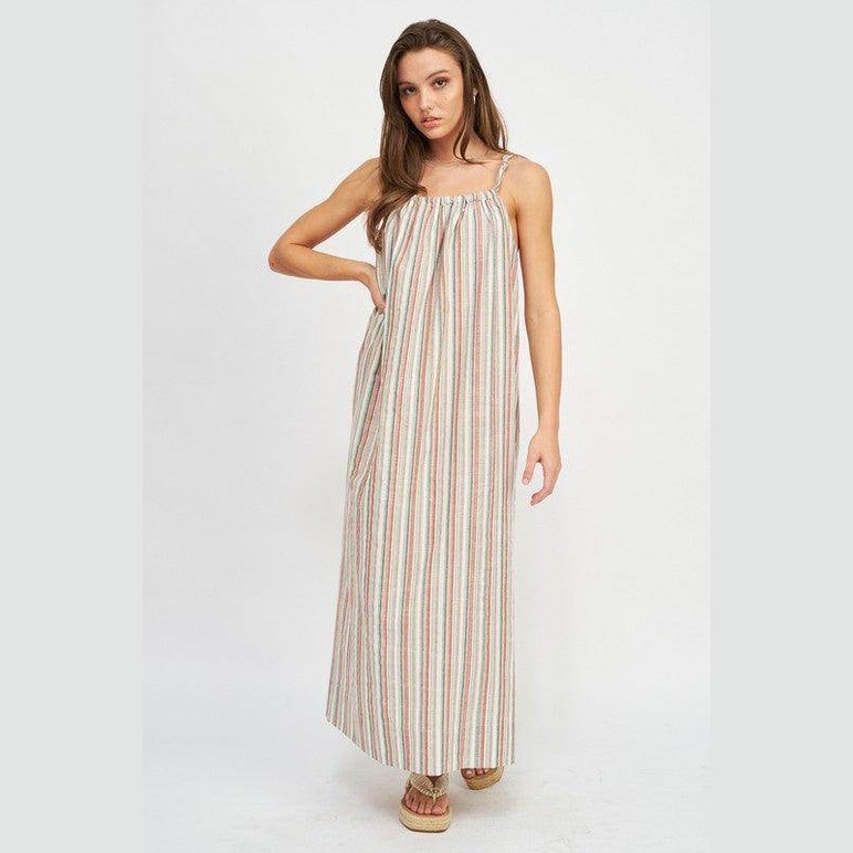 Emory Park Women's Vacation Maxi Dress with Striped Pattern and Adjustable Straps