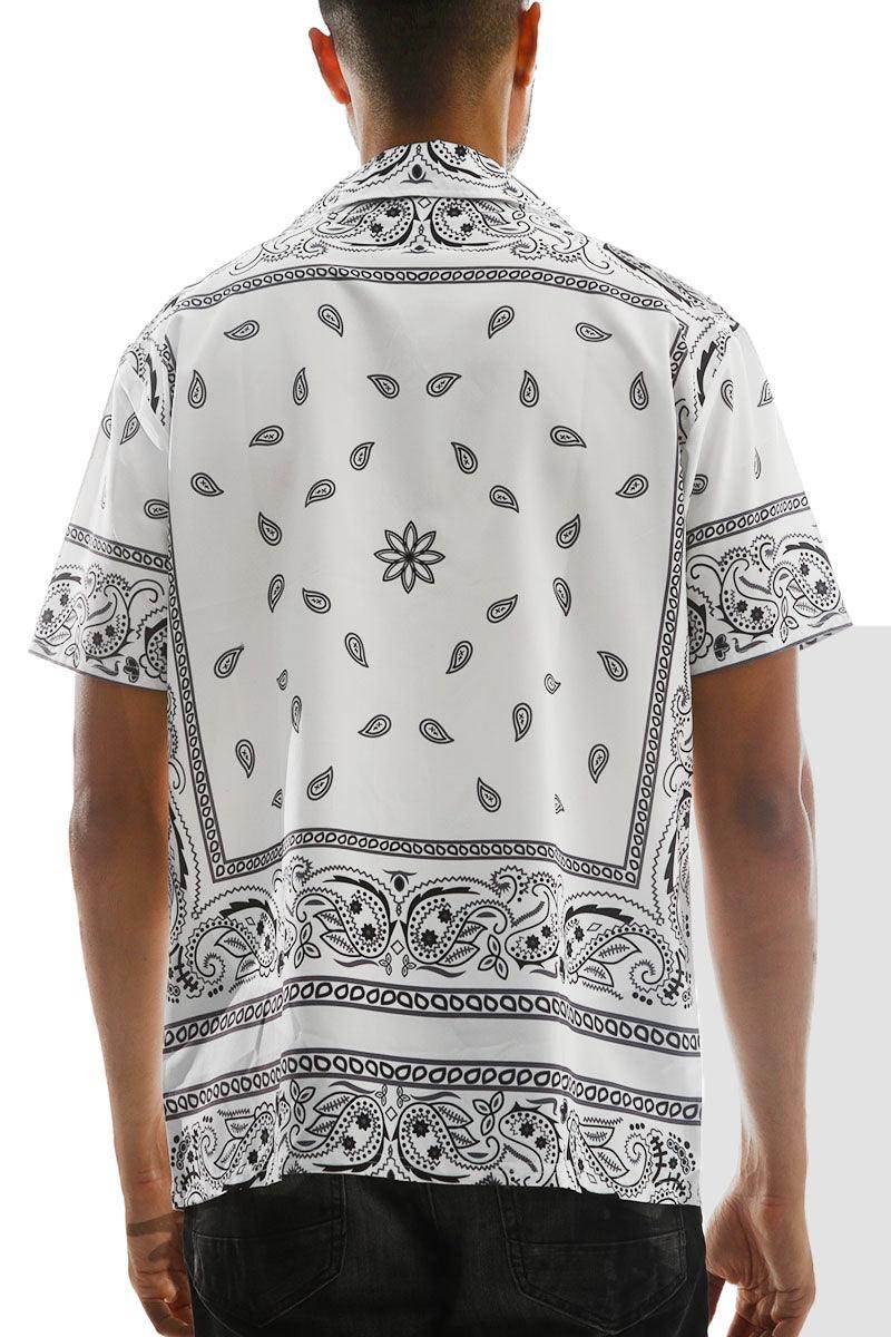 VacationGrabs Men's Bandana Print Shirt in White for stylish vacation mens clothing