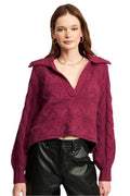 Emory Park Women's Cable Knit Sweater in Burgundy, perfect for vacation outfit ideas