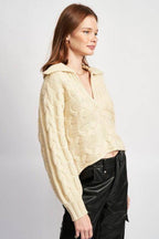 Emory Park Women's Cable Knit Sweater in Cream, perfect for vacation outfit ideas during cooler days
